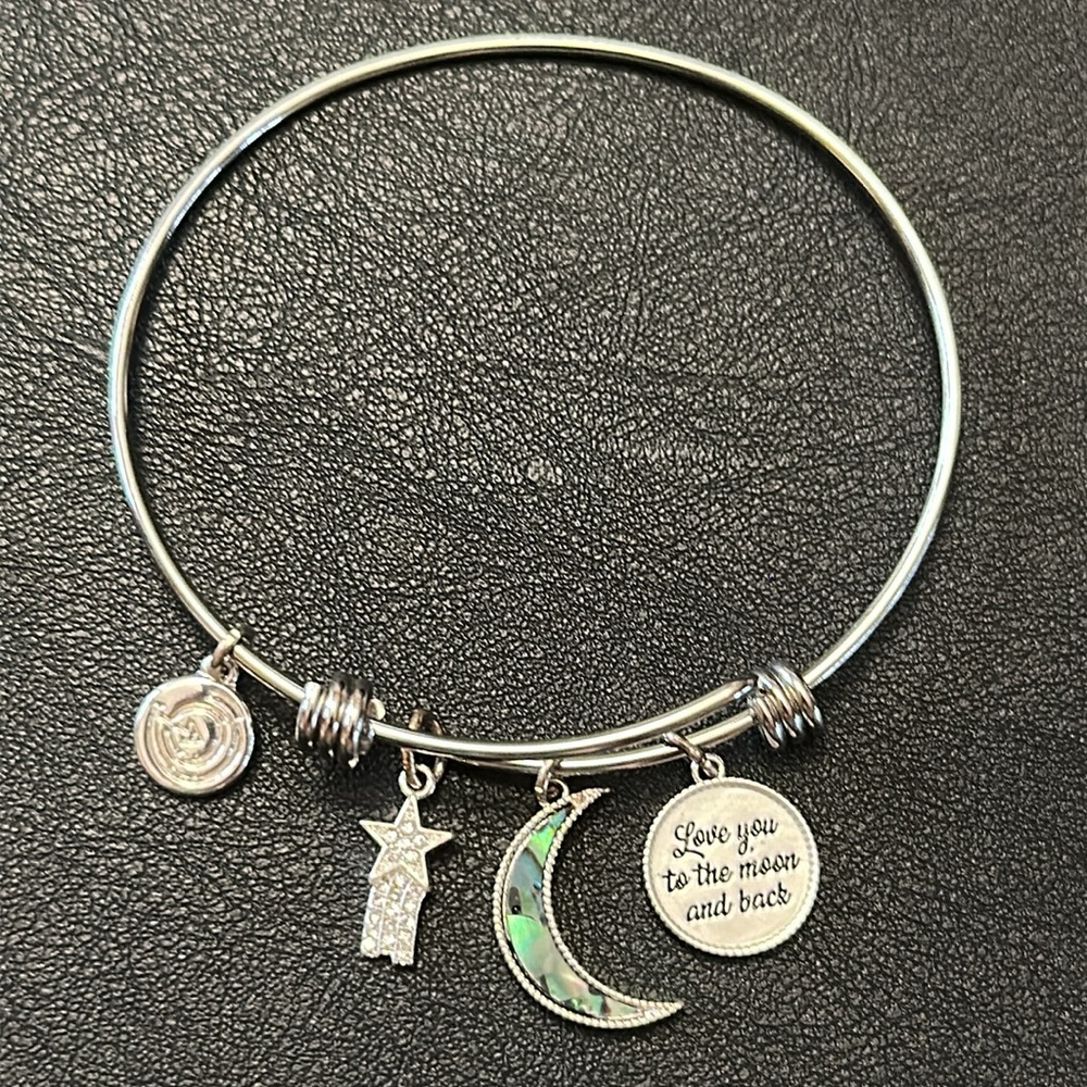 Love This Life Abalone Inlay Moon & Crystal Shooting Star Bangle Bracelet